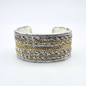 Vintage NAPIER Large Wide Cuff Silver and Gold toned Bracelet